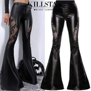 Killstar Sable faux leather lace bell bottoms NWT